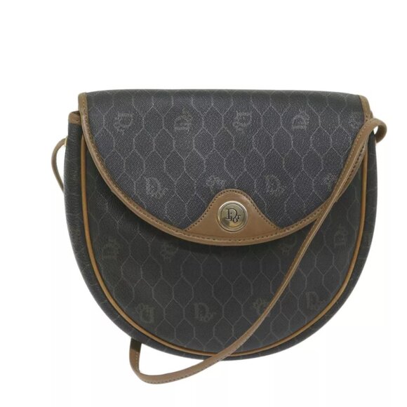 Christian Dior Honeycomb Canvas Shoulder Bag PVC Leather Black - Picture 1 of 12